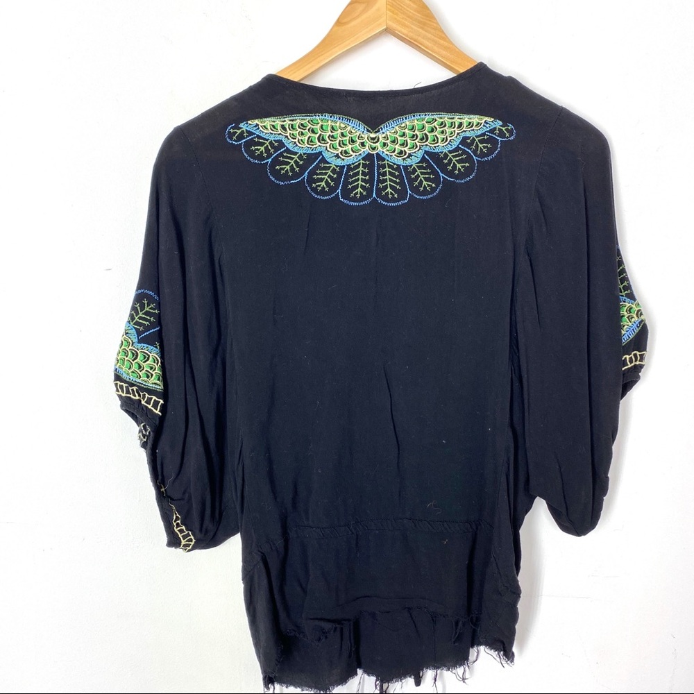 Embroidered Women's Top Medium Black Green Blue - Picture 6 of 6